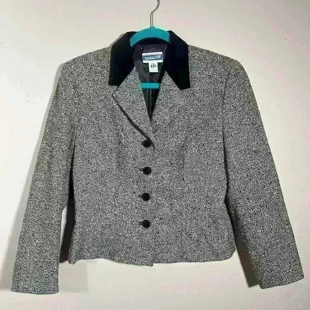 Vintage Pendleton Blazer Women’s Size 8 Tweed Wool Velvet Collar Vtg 90s 80s USA